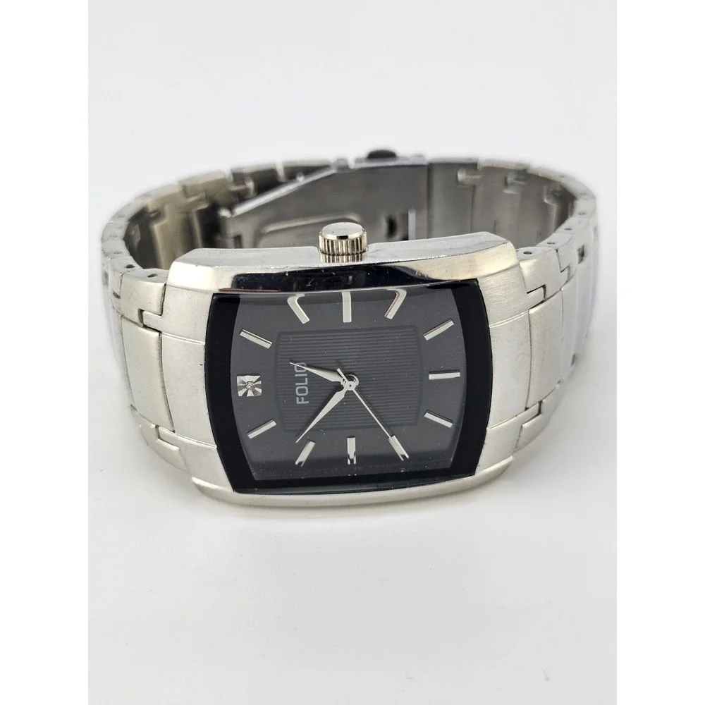 Folio Men's Diamond Watch 35MM Black Dial‎ Gray Bracelet Band 7